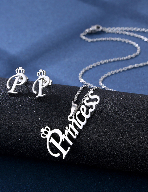 Fashion Letter Titanium Alphabet Stud Necklace Set