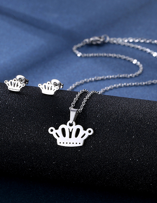 Fashion Crown Titanium Steel Crown Stud Necklace Set