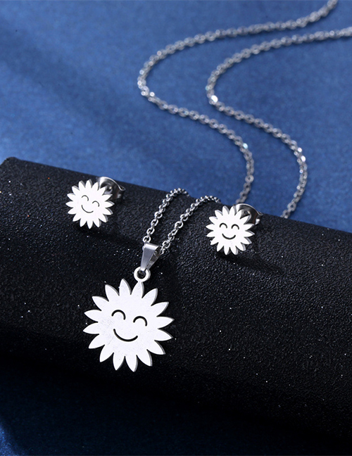 Fashion Flowers-2 Titanium Steel Flower Stud Necklace Set