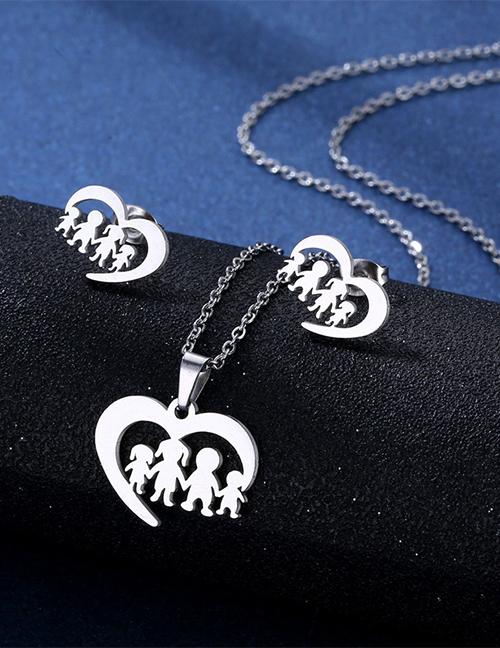 Fashion Family Titanium Steel Love Family Stud Necklace Set