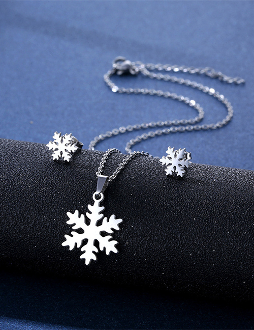 Fashion Snowflake Titanium Snowflake Stud Necklace Set