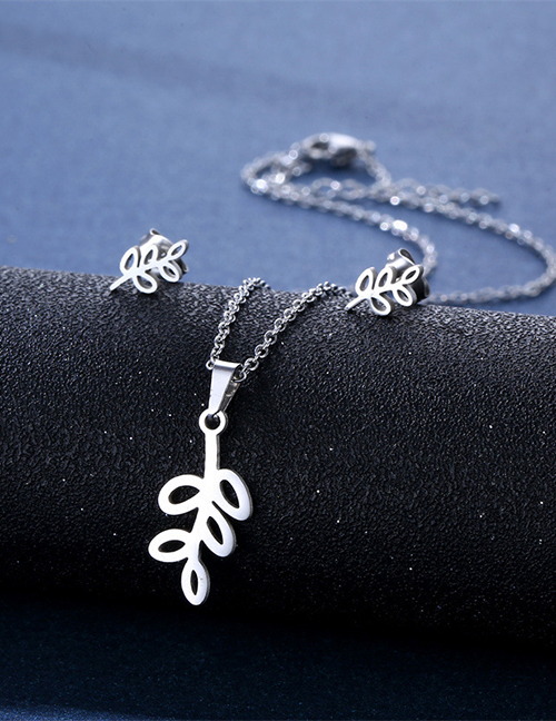 Fashion Leaves Titanium Leaf Stud Necklace Set
