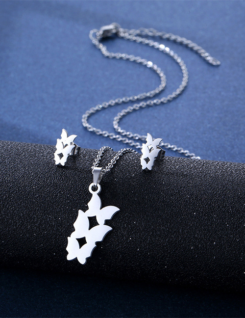 Fashion Butterfly Titanium Butterfly Stud Necklace Set