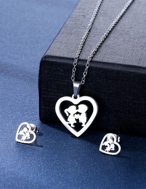 Fashion Love-4 Titanium Steel Heart Stud Necklace Set
