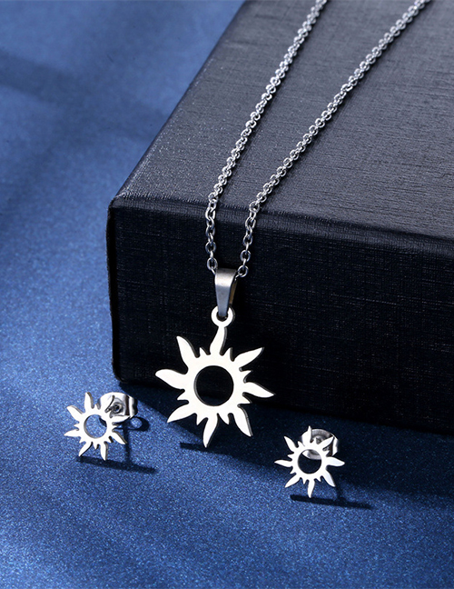 Fashion Sun Titanium Steel Sun Stud Necklace Set