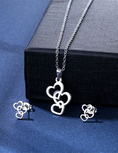 Fashion Love-12 Titanium Steel Heart Stud Necklace Set