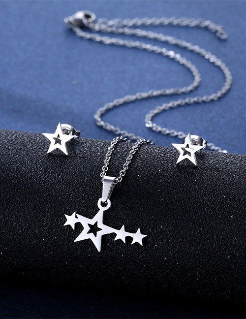Fashion Star-3 Titanium Star Stud Necklace Set