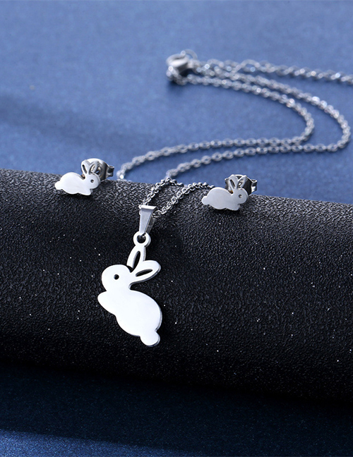 Fashion Rabbit Titanium Steel Bunny Stud Necklace Set
