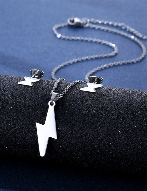 Fashion Lightning Titanium Lightning Stud Necklace Set