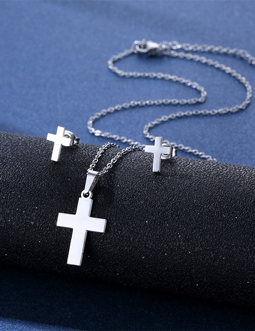 Fashion Cross Titanium Cross Stud Necklace Set