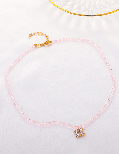 Fashion Pink Crystal Beaded Diamond Butterfly Necklace