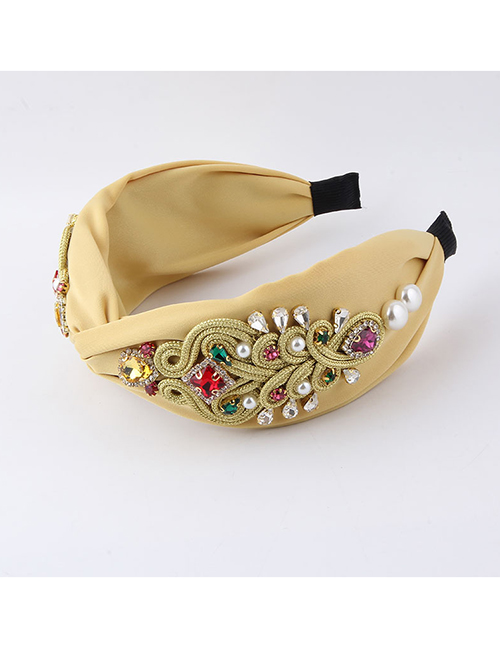 Fashion Yellow Fabric Diamond Twist Wide-brimmed Headband