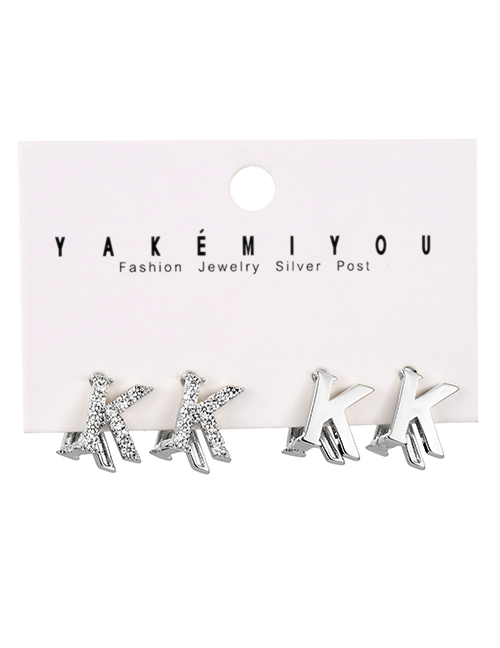 Fashion Silver Brass Set With Zircon Alphabet K Earrings
