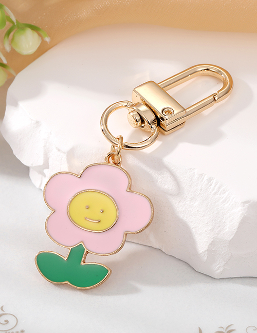 Fashion Pink Flower Keychain Alloy Drip Oil Flower Keychain