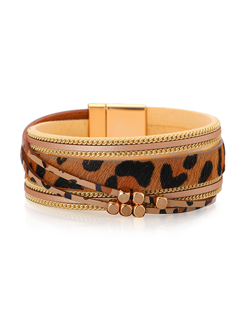 Fashion Khaki Leather Leopard Line Leather Braided Bracelet