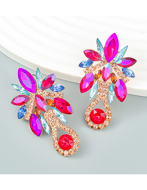 Fashion Rose Color Alloy Diamond Geometric Stud Earrings