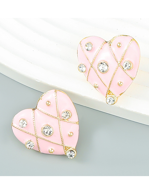 Fashion Pink Alloy Oil Drop Diamond Love Stud Earrings