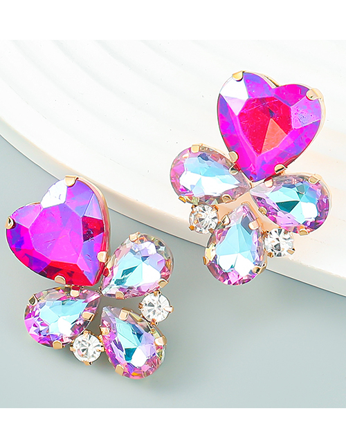 Fashion Rose Red Alloy Diamond Flower Stud Earrings