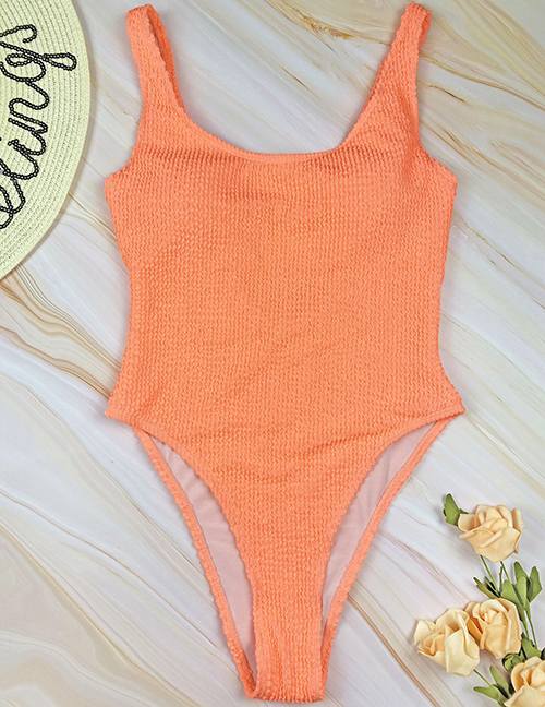 Fashion Orange Polyester Wavy One Piece Swimsuit