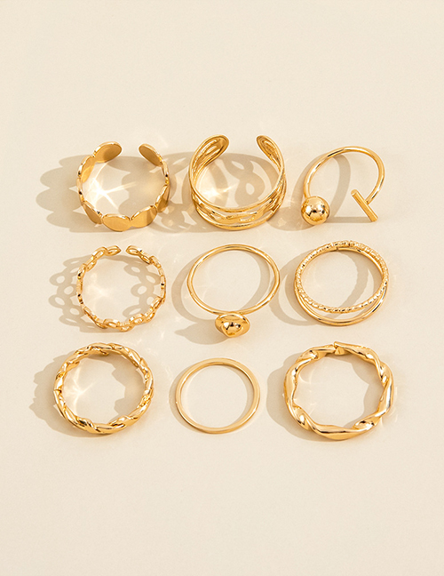Fashion Gold Alloy Heart Chain Cutout Geometric Ring Set