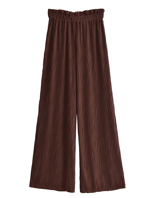 Fashion Brown Polyester Cotton Knitted Wide Leg Trousers