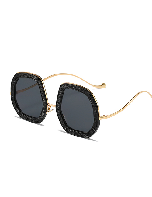 Fashion Black Frame All Gray Pc Glitter Large Frame Sunglasses