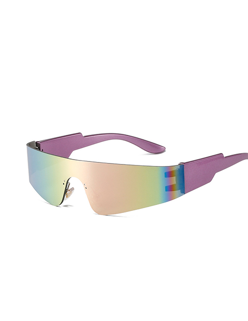 Fashion Purple Frame Powder Film Pc Rimless Sunglasses