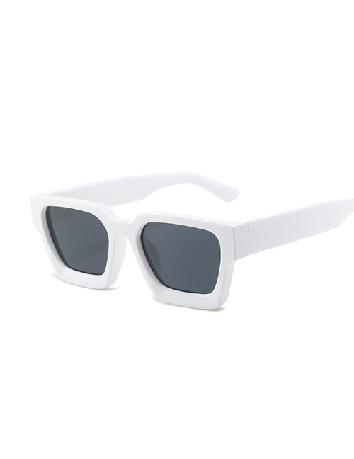 Fashion White Frame Grey Sheet Large Square Frame Sunglasses