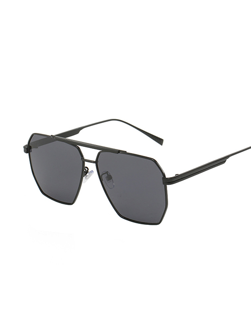 Fashion Black Frame Grey Sheet Alloy Double Bridge Large Frame Sunglasses