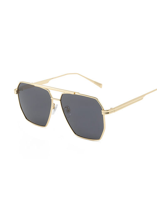 Fashion Gold Frame Grey Sheet Alloy Double Bridge Large Frame Sunglasses