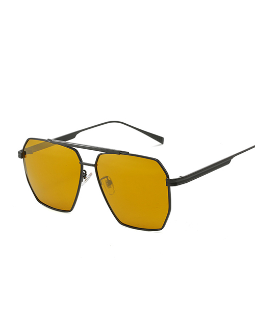 Fashion Black Frame Orange-yellow Film (coated) Alloy Double Bridge Large Frame Sunglasses