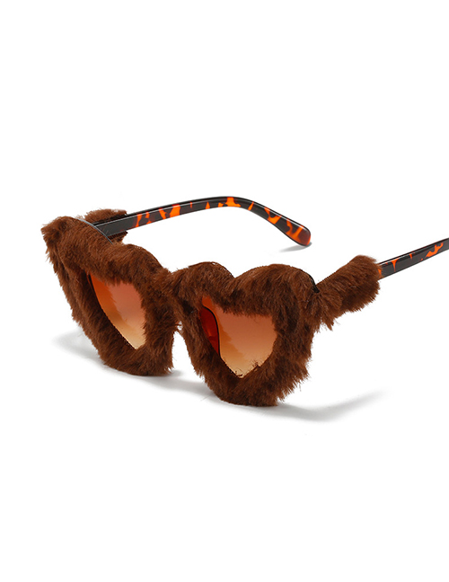 Fashion Leopard Frame Tea Velvet Plush Heart Gradient Sunglasses