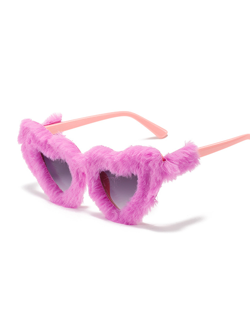Fashion Pink Frame Purple Velvet Plush Heart Gradient Sunglasses