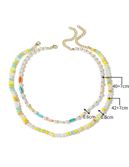 Fashion 13# Geometric Crystal Beaded Necklace Set