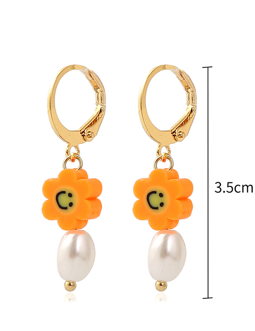 Fashion 1# Geometric Terracotta Flower Pearl Earrings