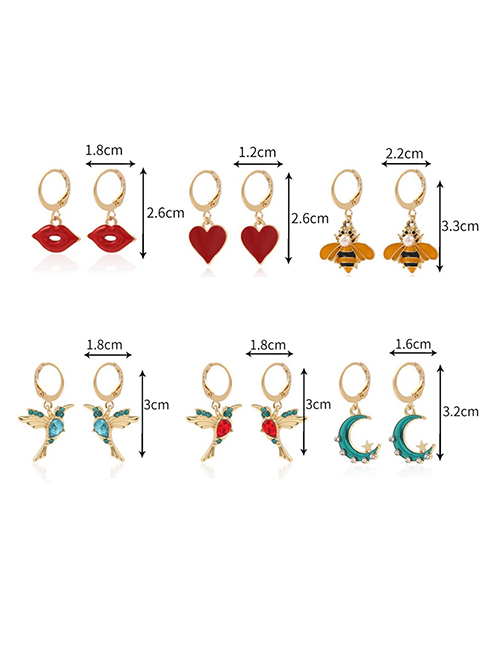 Fashion 16# Geometric Diamond Bird Bee Love Lips Earring Set