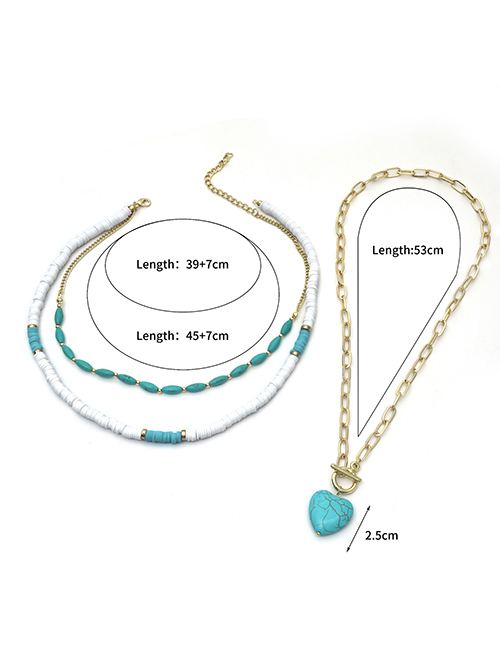 Fashion 3# Geometric Soft Pottery Patchwork Blue Pine Love Double Necklace