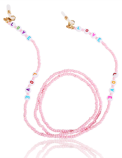 Fashion Light Pink Solid Color Beige Beads Alphabet Beads Beaded Glasses Chain