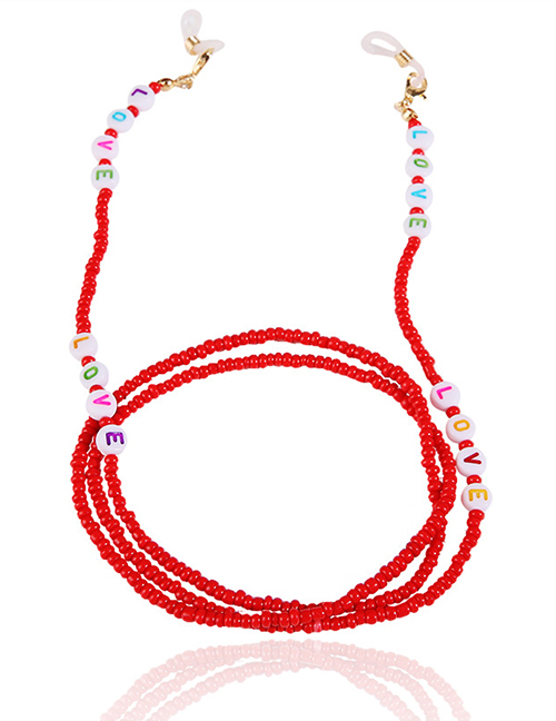 Fashion Red Solid Color Beige Beads Alphabet Beads Beaded Glasses Chain