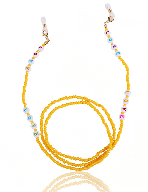 Fashion Yellow Solid Color Beige Beads Alphabet Beads Beaded Glasses Chain