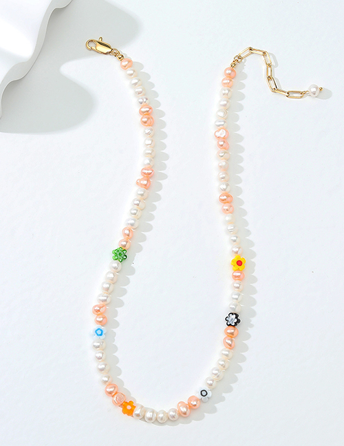 Fashion Color Pearl Beaded Glass Flower Necklace