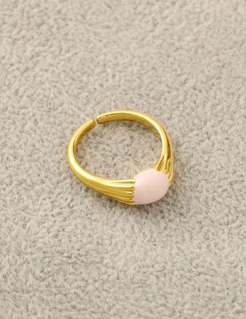 Fashion Gold + Pink Solid Copper Geometric Glossy Open Ring