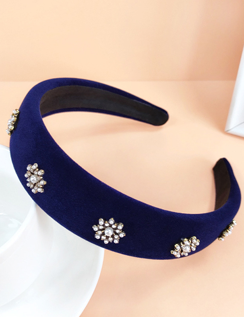 Fashion Navy Blue Fabric Diamond-studded Pearl Flower Headband