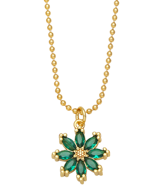 Fashion Green Bronze Zirconium Flower Necklace