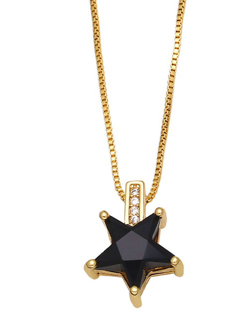 Fashion Black Bronze Zirconium Pentagram Necklace