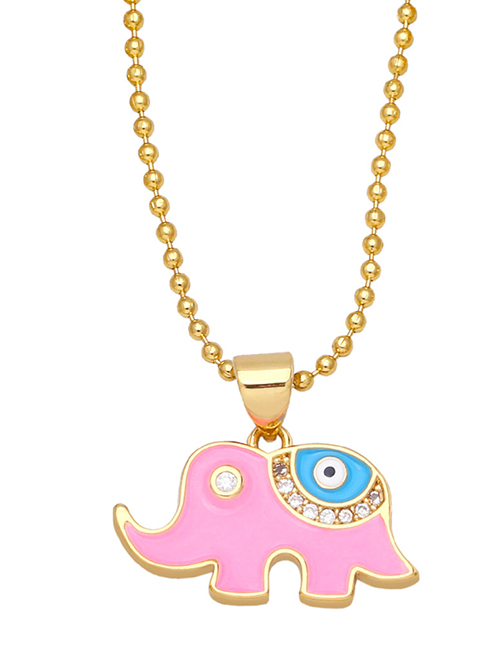 Fashion Pink Bronze Diamond Drop Oil Eye Elephant Necklace
