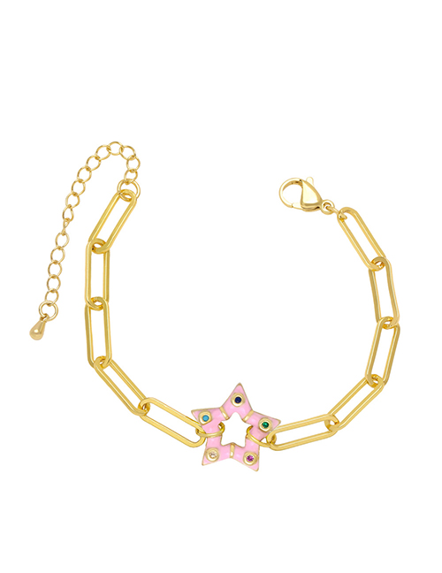 Fashion Pink Bronze Diamond Drip Oil Pentagram Bracelet