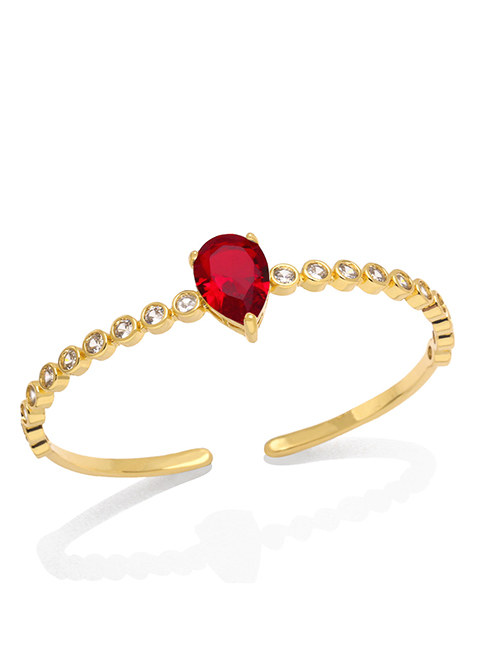 Fashion Red Copper Gold Plated Zirconium Geometric Open Bracelet