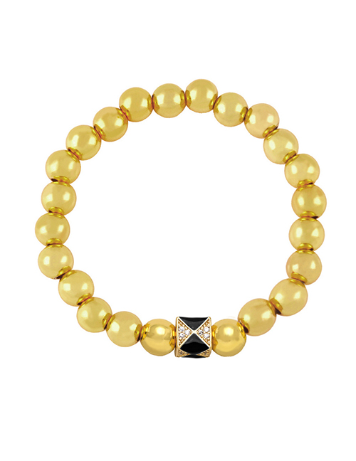 Fashion Black Brass Gold Plated Beaded Diamond Drop Oil Geometric Bracelet