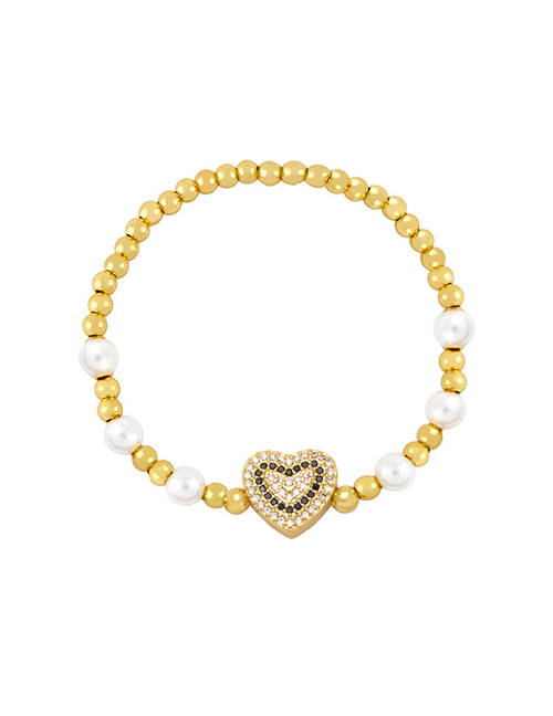 Fashion Black Copper Gold Plated Pearl Beaded Diamond Heart Bracelet